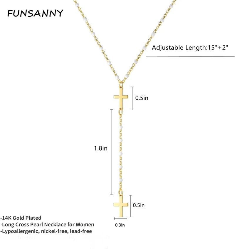 Funsanny Store Lariat Necklaces for Women - Dainty Long Necklace Trendy 14K Gold Plated Hypoallergenic Layered Long Y-Shape Sunburst CZ T-Bar Pendant Drop Chain Necklace Set for Women Non Tarinsh Jewelry - Image 5